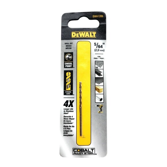 DeWalt Lot of 2 Cobalt Alloy Steel 5/64 (2,0mm) Chisel Point Drill Bits DWA1205 - Picture 1 of 2